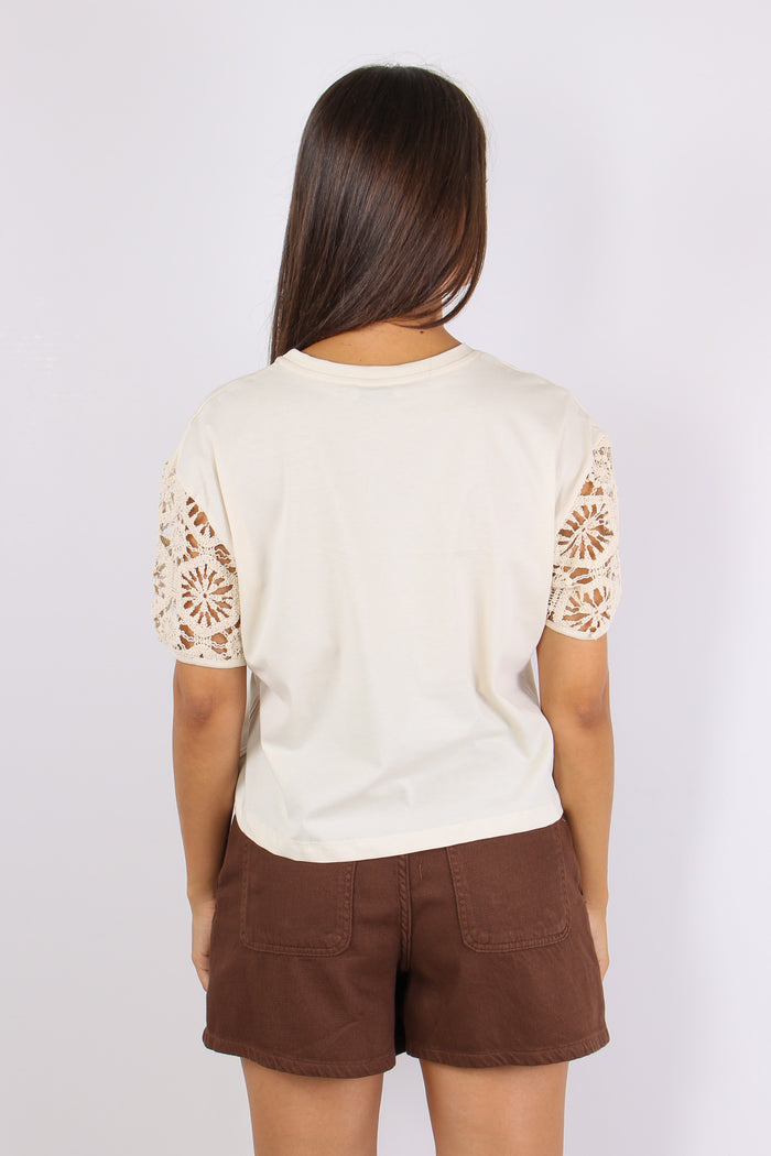 T-shirt Maniche Macrame Ecru-4