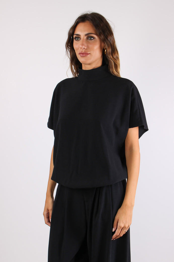 Maglia Crepe Apertura Schiena Nero-4