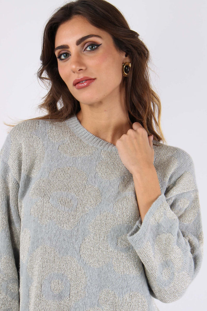 Maglia Girocollo Fiori Grigio-6