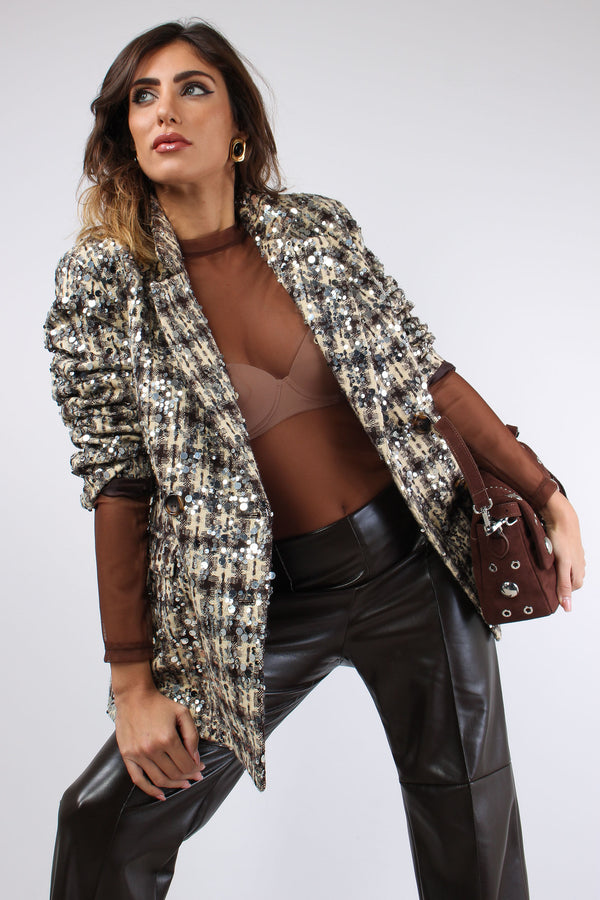 Giacca Doppiopetto Macro Paill Moro/panna