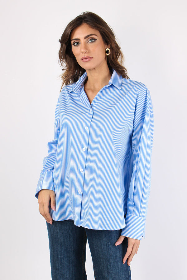 Camicia Riga Ricamo Schiena Bianco/azzurro