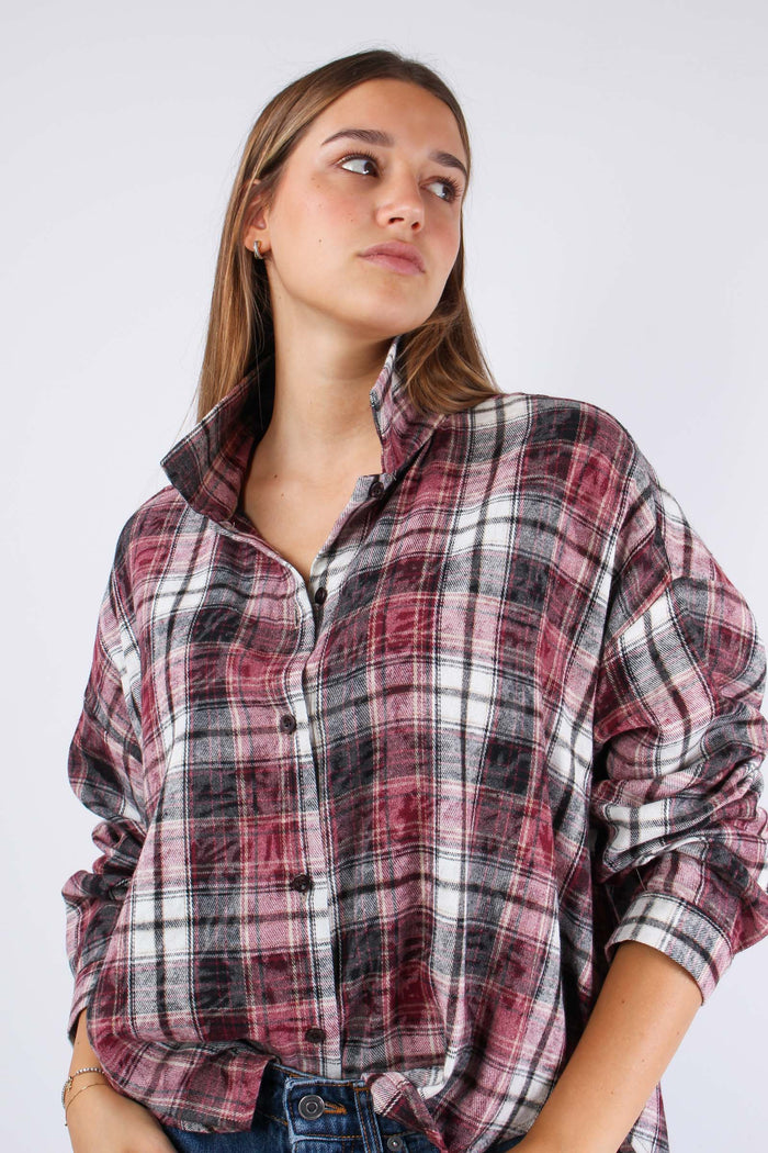 Camicia Quadri Stondata Bordeaux/nero-4