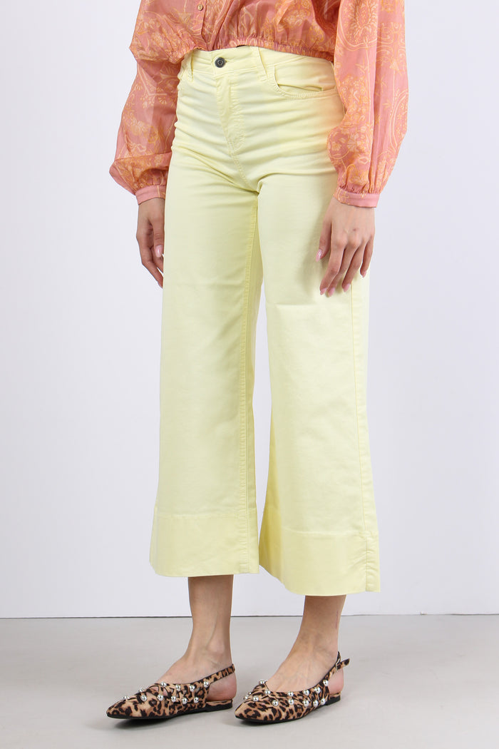 Pantalone Cropped Orlo Alto Giallo-3