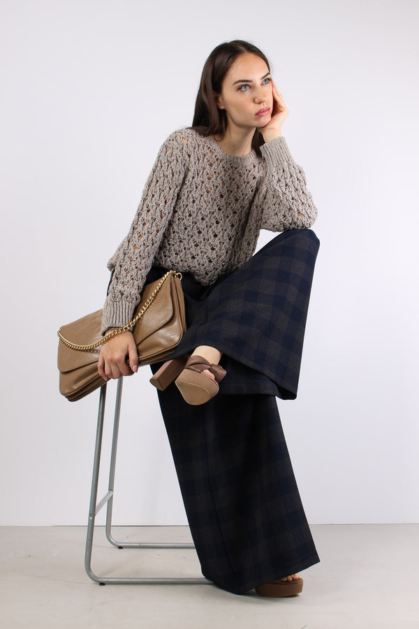 Maglia Traforata Inserto Lurex Tortora