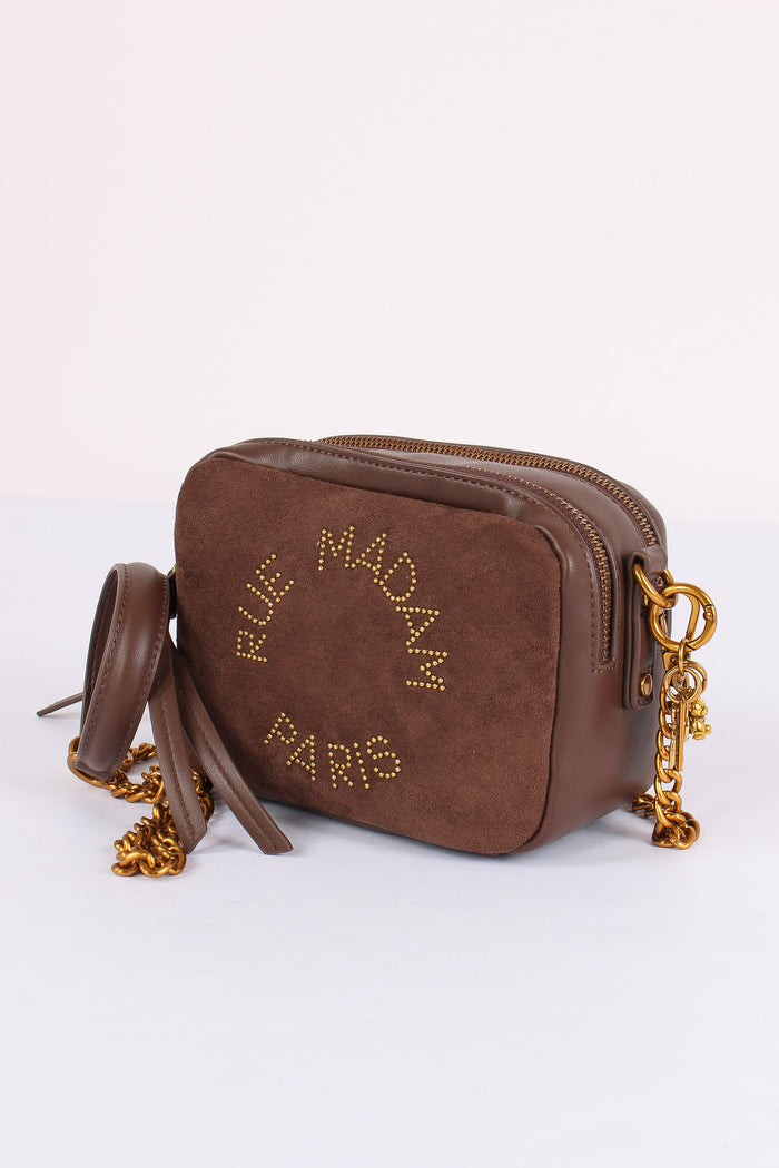 Camera Bag Logo Borchie Suede Brown-5