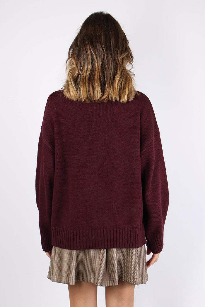Maglia Girocollo Lato Frange Bordeaux-3