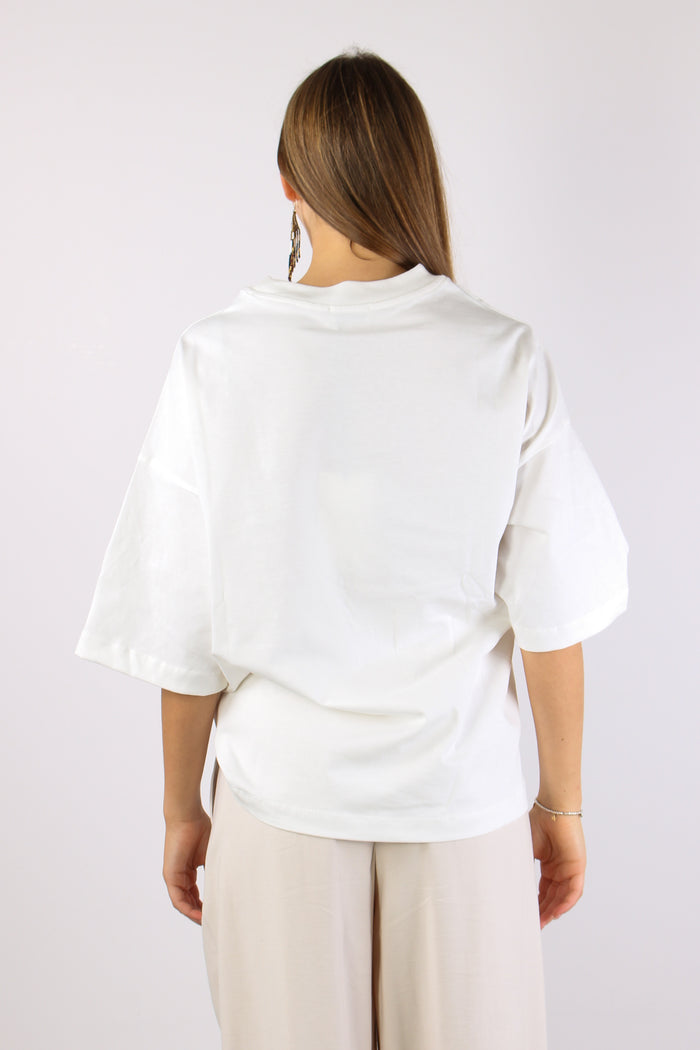 T-shirt Over Ripresa Spilla Panna-5
