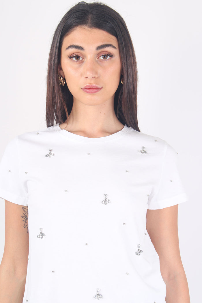 T-shirt Applicazioni Fiore Bianco-6