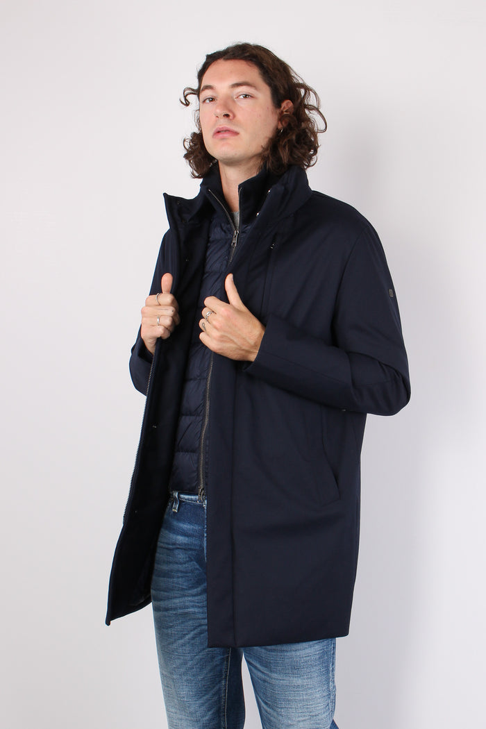 Cappotto Lana Interno Piuma Blu-4