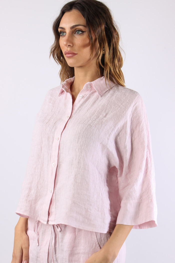 Camicia Cropped Manica 3/4 Rosa-7