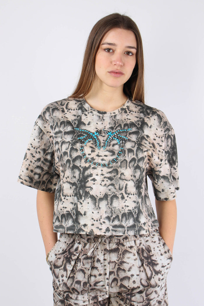 Terni T-shirt Snake Ricamo Beige/nero-6