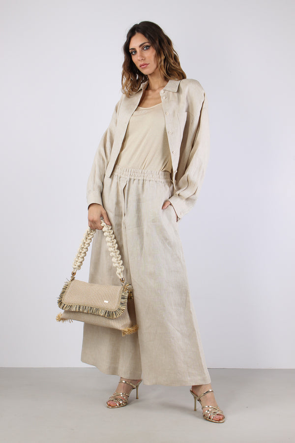 Felino Pantalone Cropped Lino Greggio