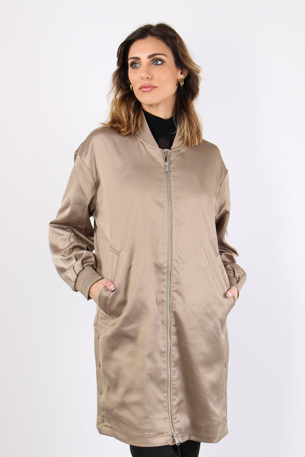 Bomber Lungo Effetto Raso Dark Desert-2