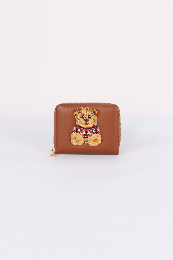 Mini Portafoglio Zip Orsetto Cognac