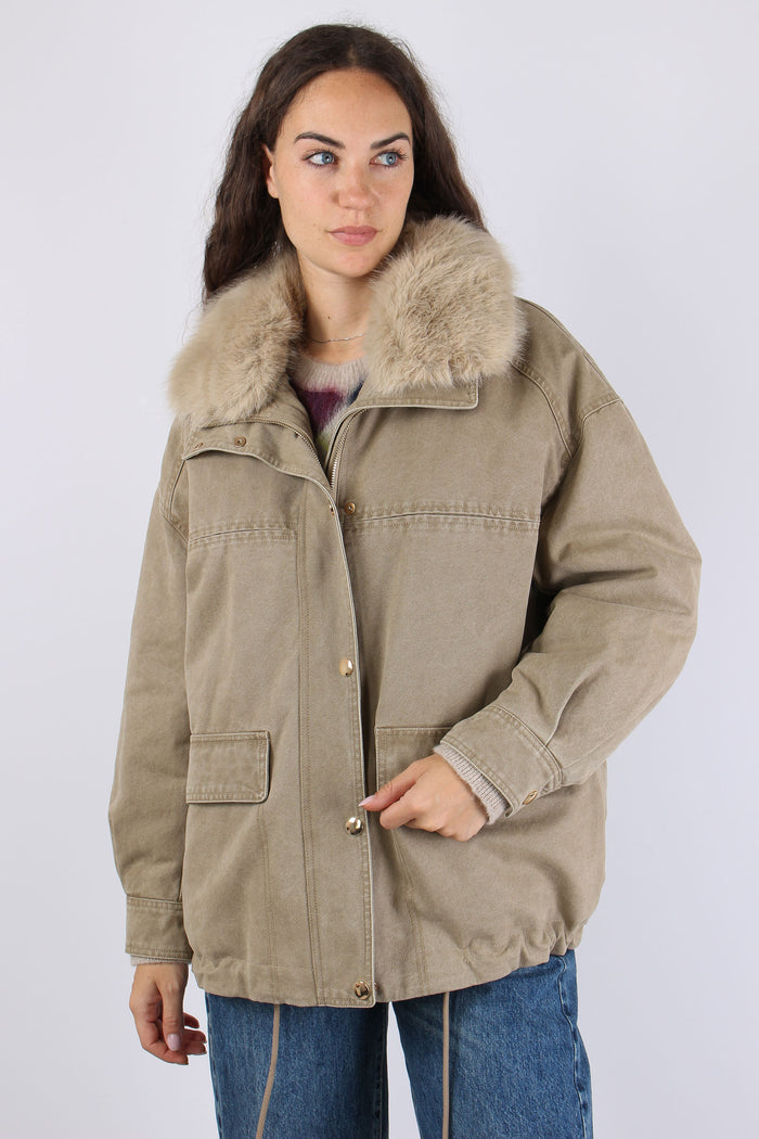Parka Cotone Collo Ecopelliccia Visone-5