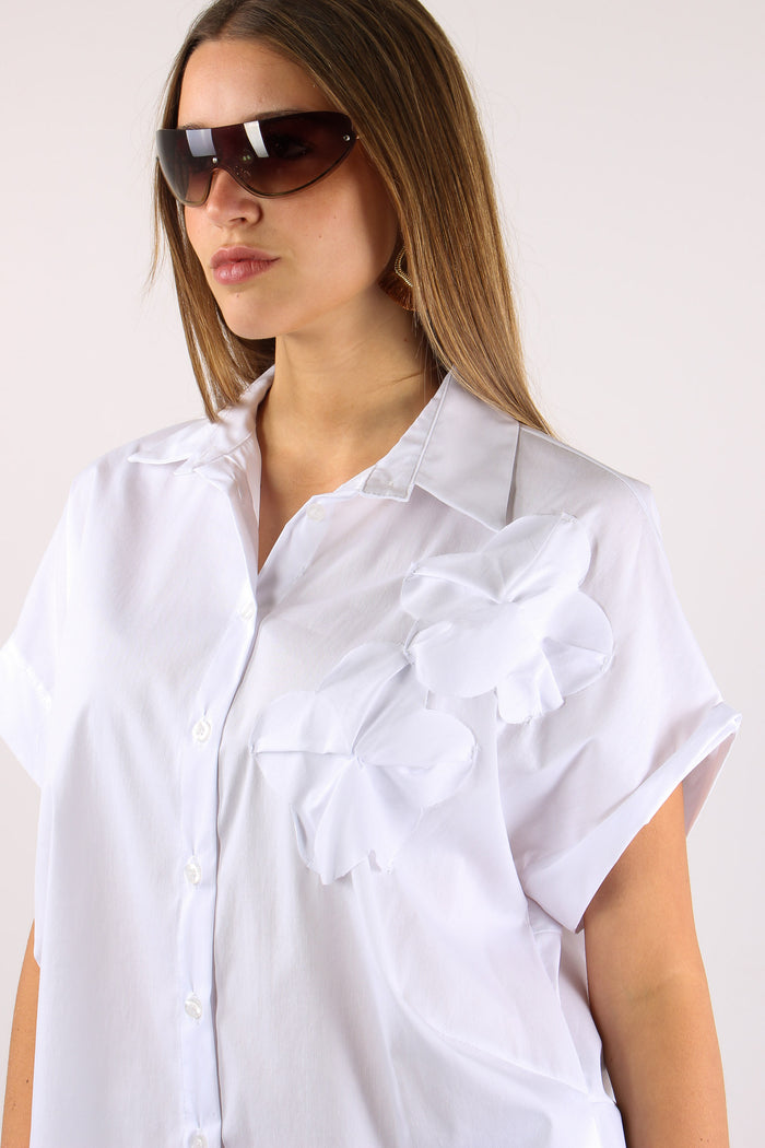 Camicia Applicazione Fiori Bianco-7
