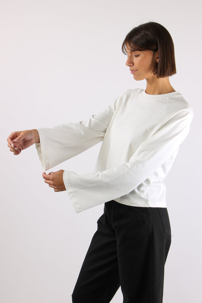 T-shirt Cotone Manica Svasata Panna-2