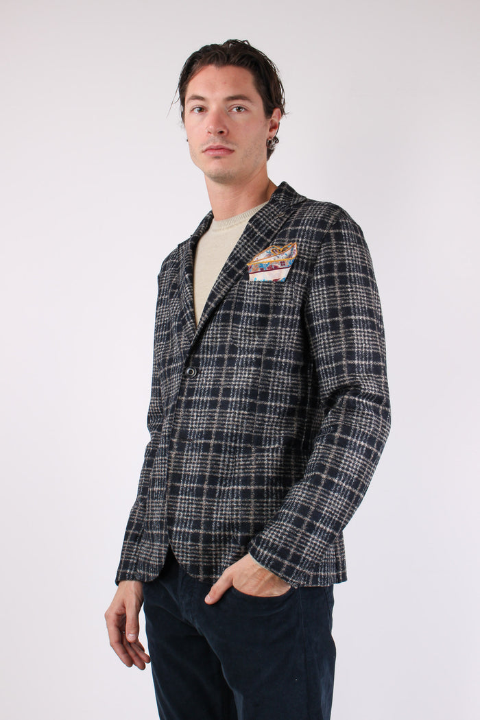 Giacca Macro Quadro Blu/cammello-4