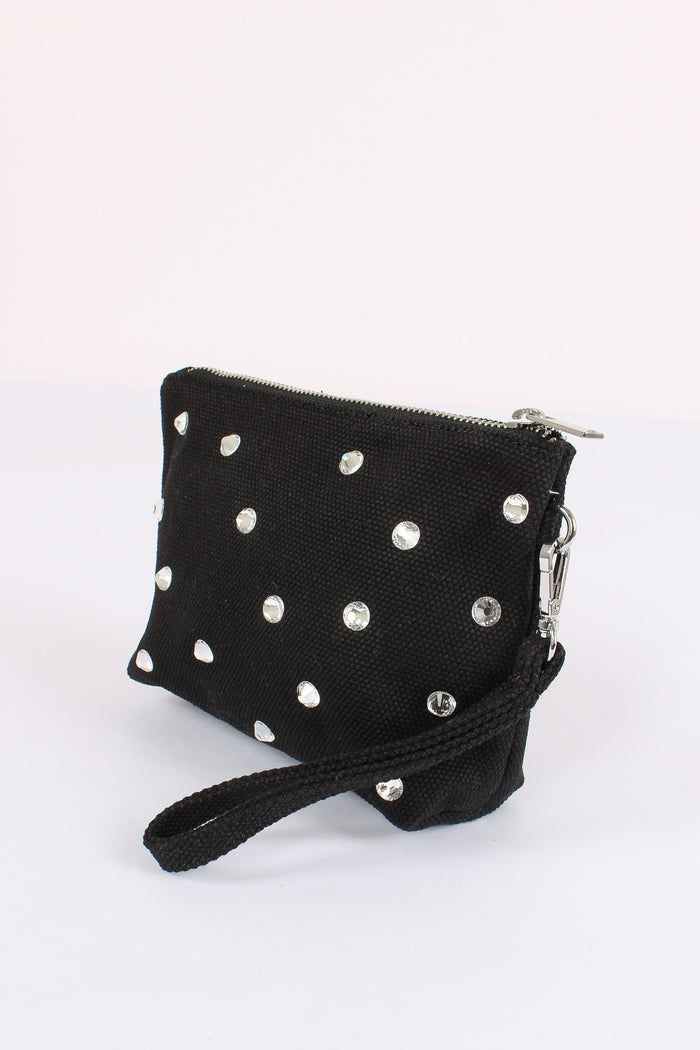 Mini Pochette Canvas Strass Nero-6