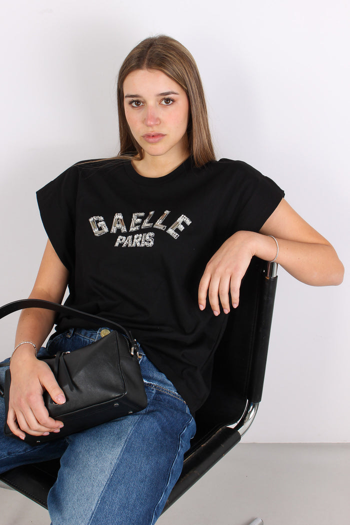 T-shirt Logo Strass Nero-4