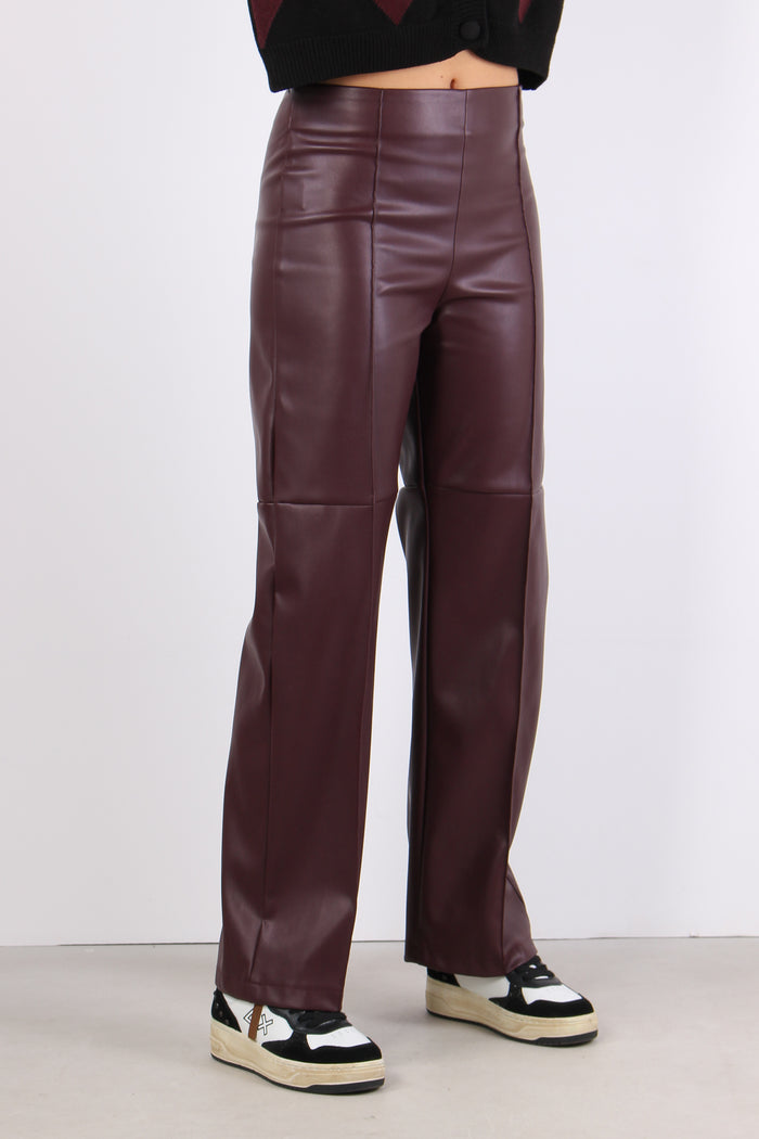 Pantalone Dritto Ecopelle Bordeaux-5