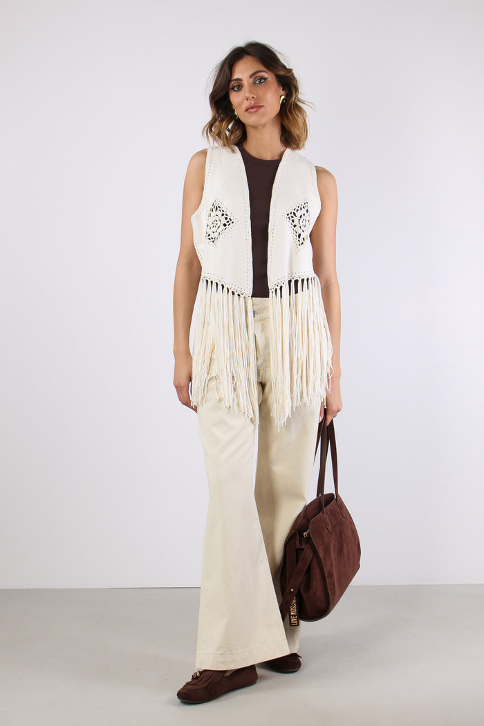 Gilet  Frange Ricami Natural-5