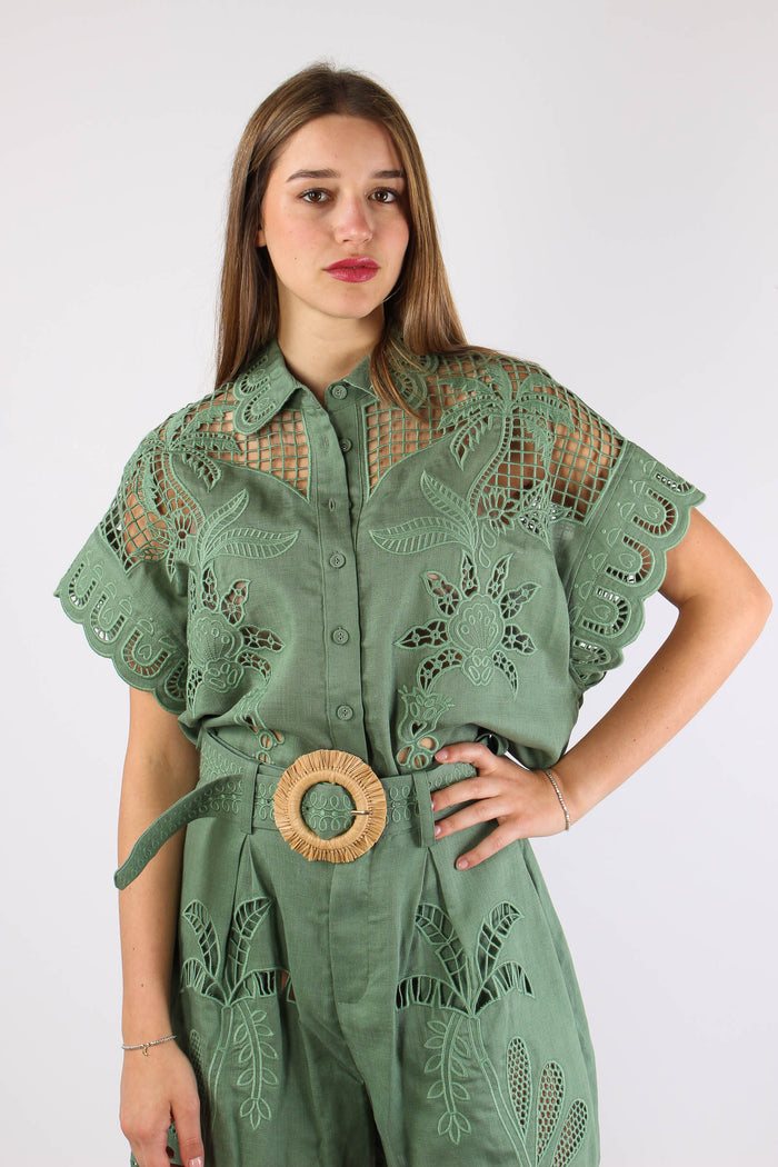Camicia Lino Ricamo Verde-5