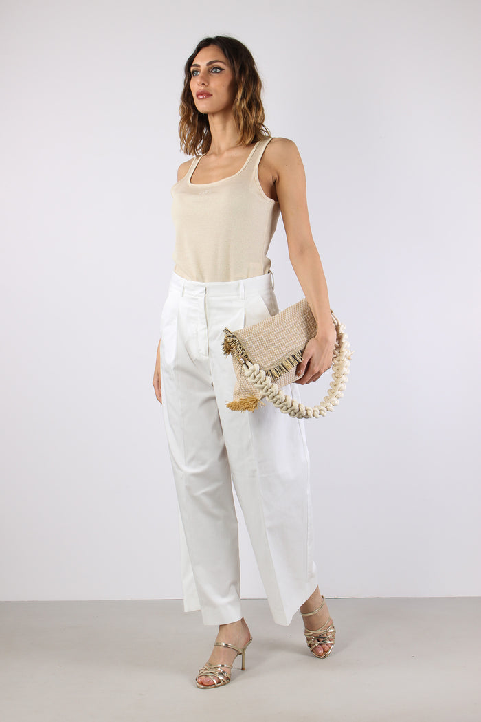Bellico Pantalone Dritto Gabardina Off White-3