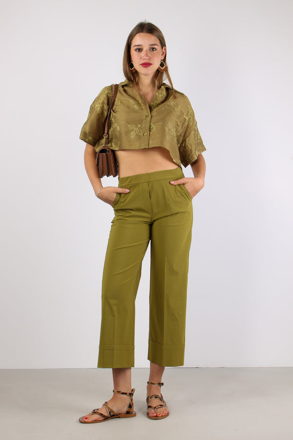 Pantalone Cropped Risvolto Oliva