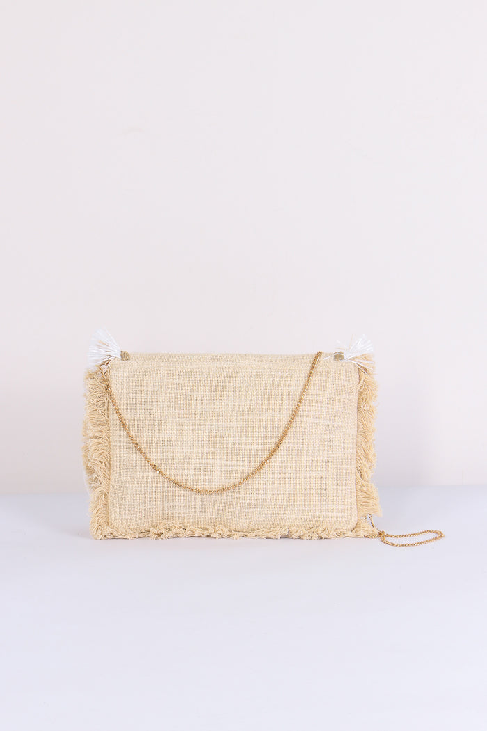 Pochette Ricami Frange Bianco-5