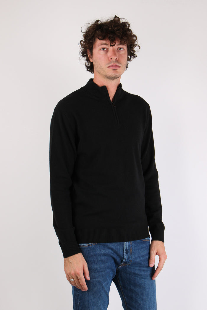 Mezza Zip Misto Lana Nero-6