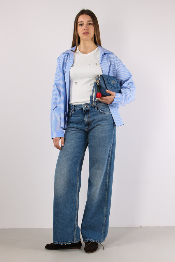 Camicia Riga Fiori 3d Azzurro