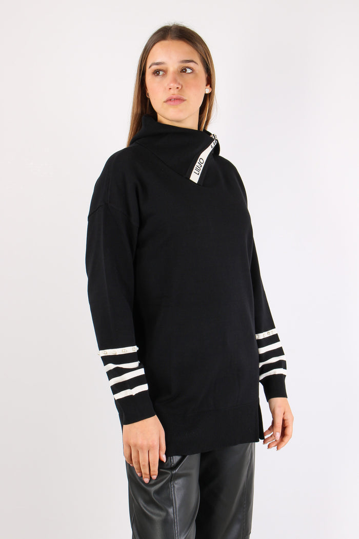 Maxi Maglia Riga Inserto Perle Nero/bianco-3