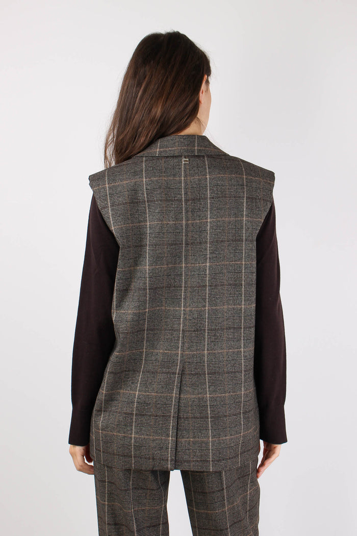 Gilet Lungo Quadri Caffe-5