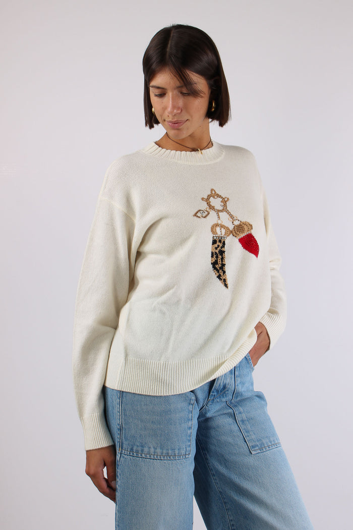 Maglia Corni 100% Lana Lucky Bianco Lana-6