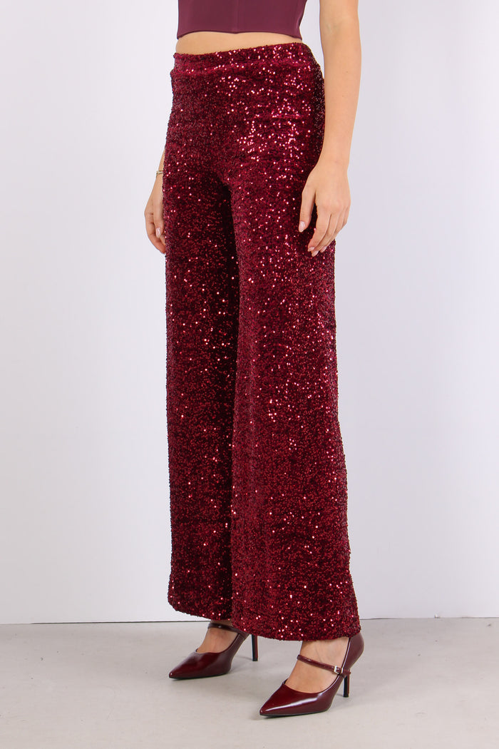 Pantalone Palazzo Paillettes Vino-4