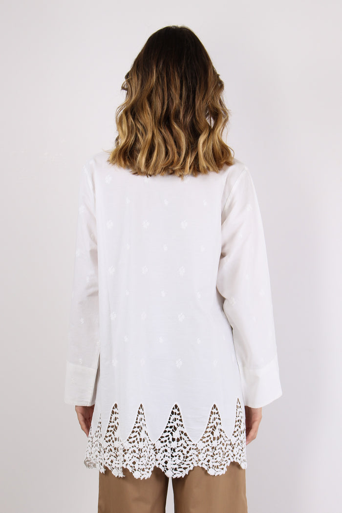 Camicia Lunga Inserto Pizzo Panna-3