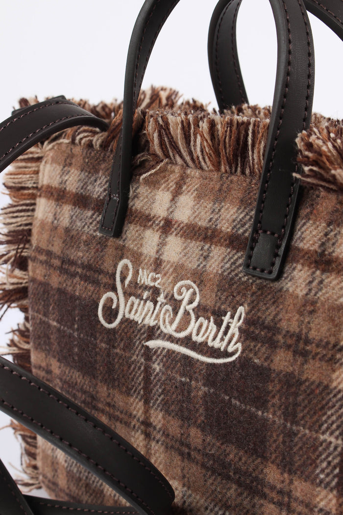 Borsa A Mano Mini Lana Tartan Brown/beige-4
