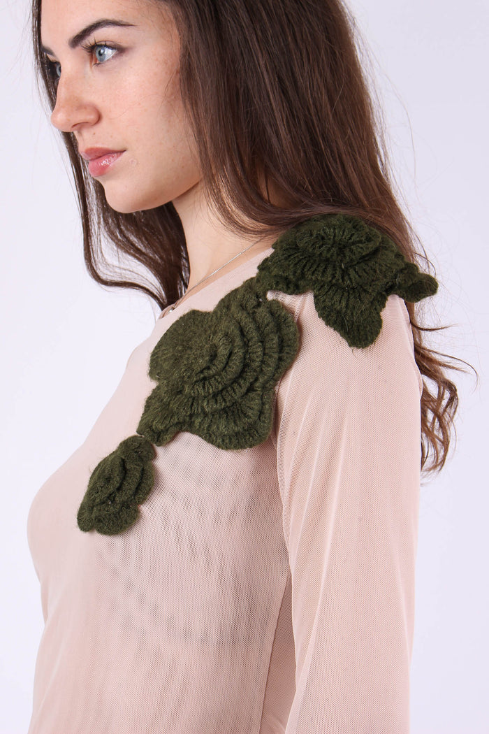 T-shirt Tulle Applicazione Ros Military/nude-10