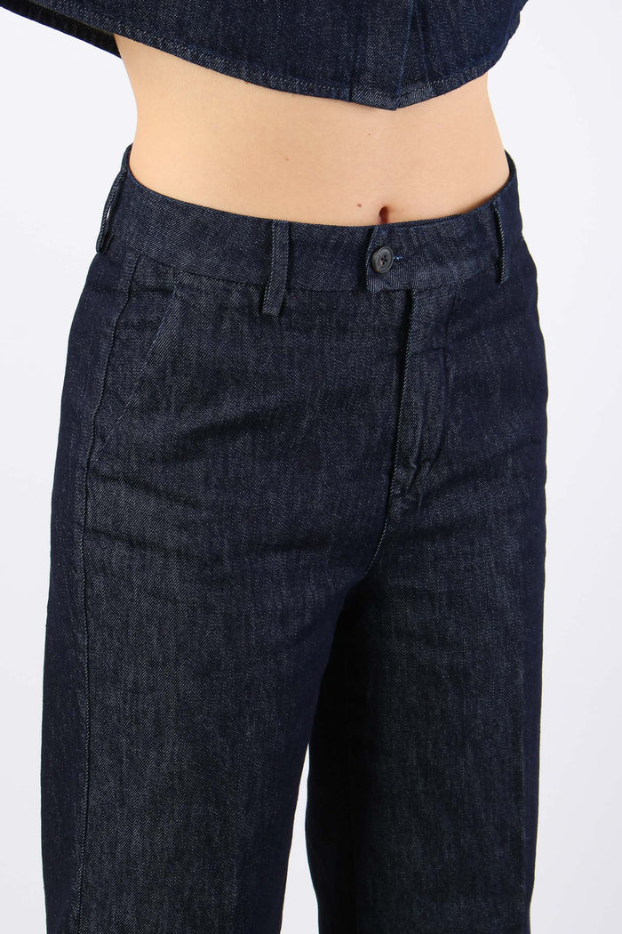 Pantalone Effetto Denim Flare Denim Scuro-6
