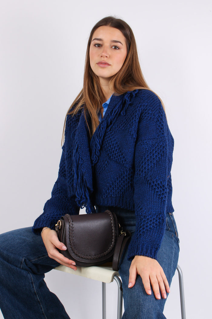 Cardigan Corto Effetto Uncinet Blu-3