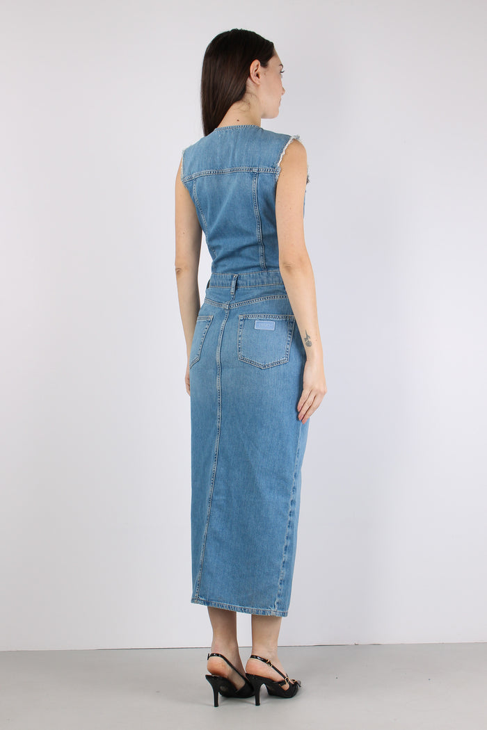 Abito Jeans Smanicato Spacco Denim Medio-6