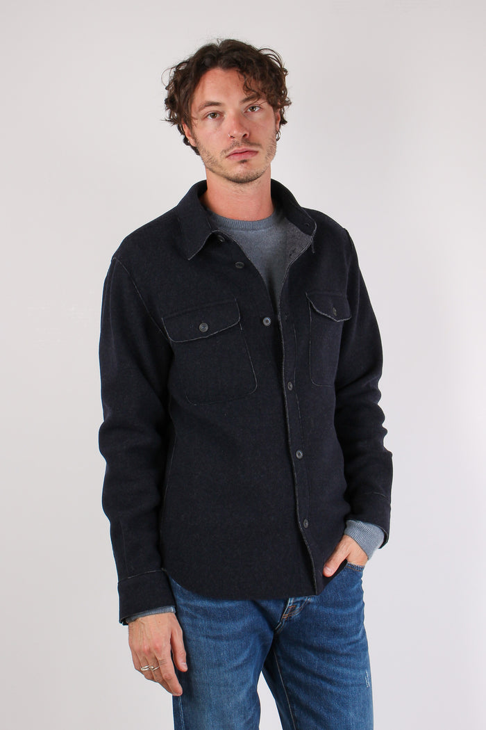 Giacca Camicia Taglio Vivo Blu-4