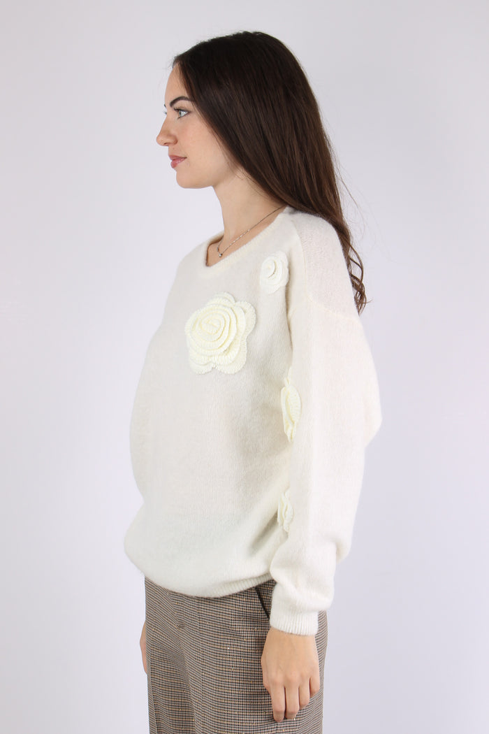 Maglia Over Applicazione Rose Natural-6
