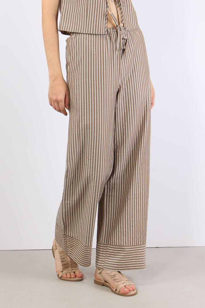 Pantalone Palazzo Riga Caffe/bianco-3