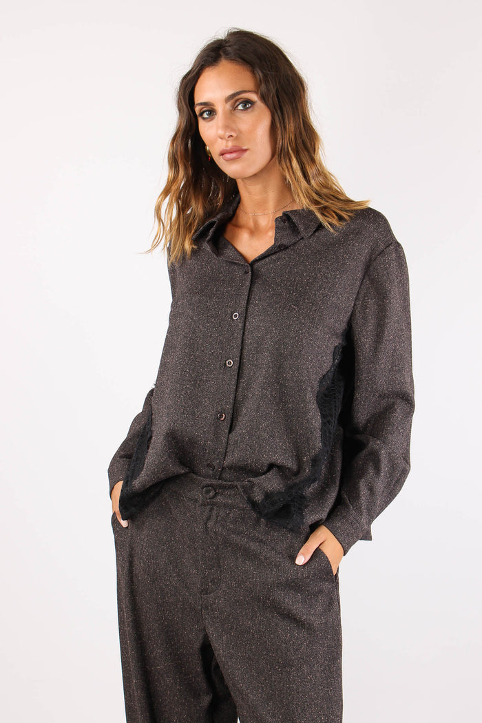 Camicia Puntinata Inserto Pizzo Nero/rosa-7