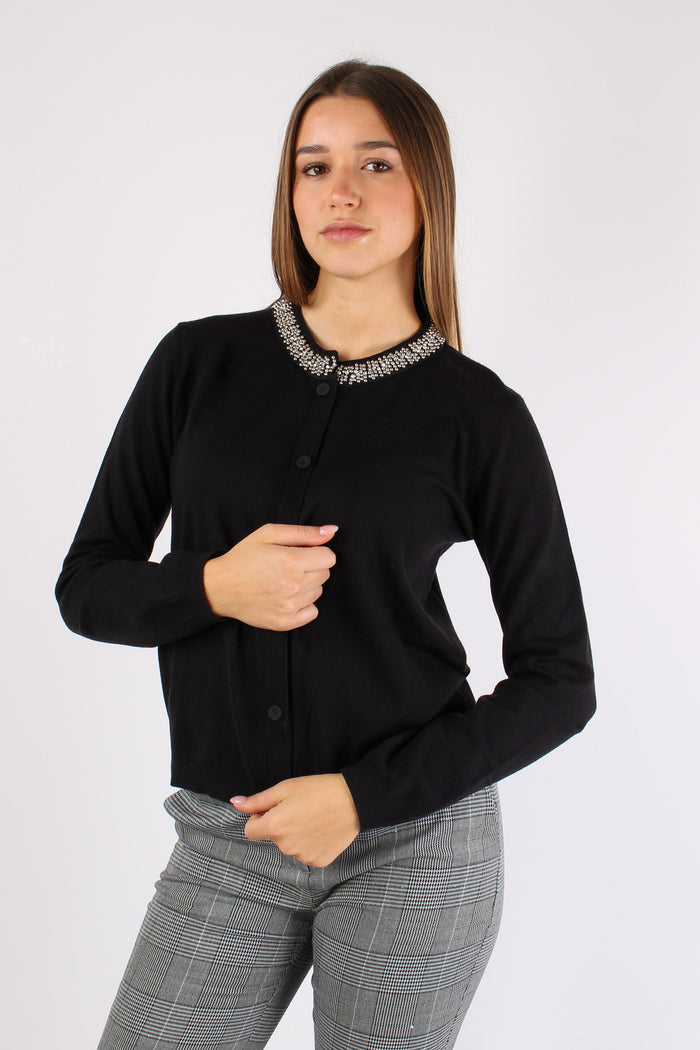 Saria Cardigan Viscosa Applica Black-4