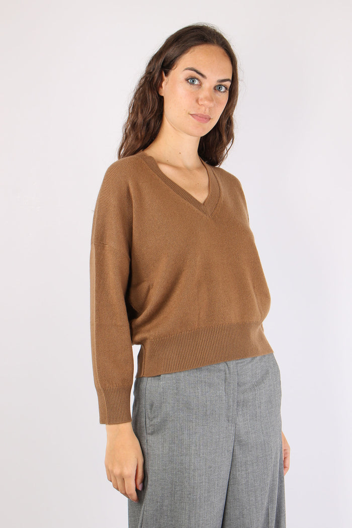 Mlseditore Maglia Scollo V Cammello-4