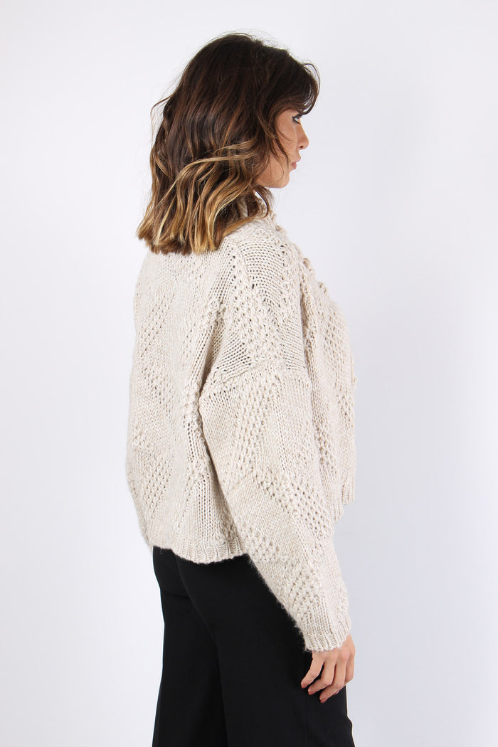 Cardigan Corto Effetto Uncinet Beige-6