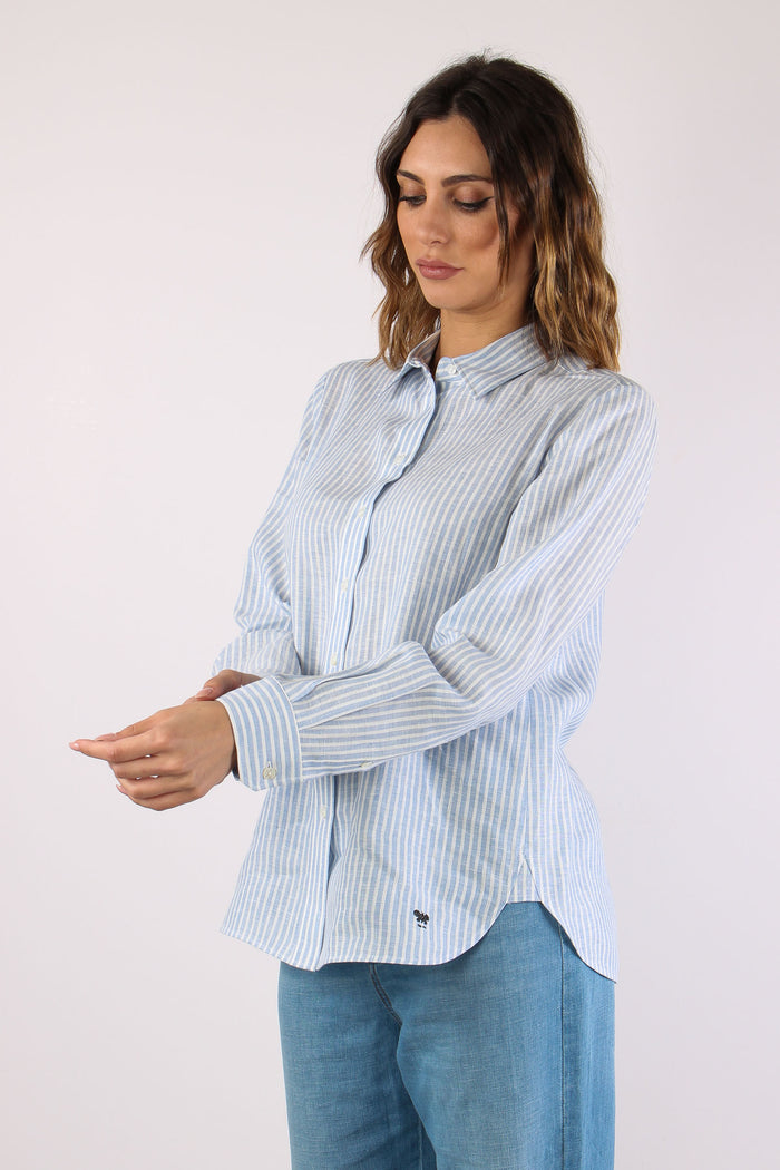 Giurato Camicia Lino Riga Off White-7